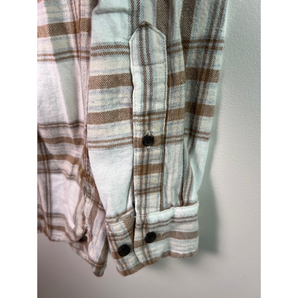 Mutual Weave Plaid Flannel Shirt White Brown Long Sleeve Button Up Size Small - Picture 5 of 9